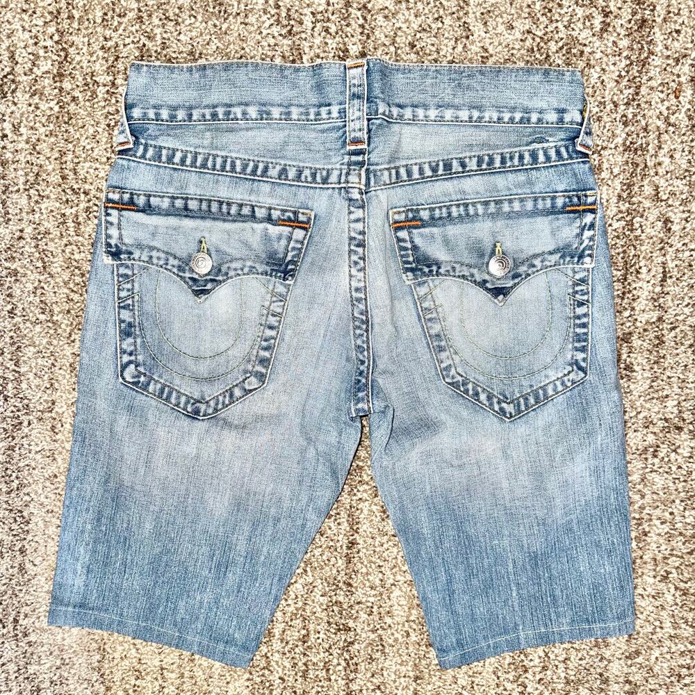 True Religion Blue and White Jean Shorts Distressed Cut-Offs